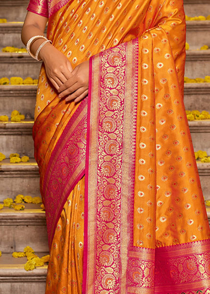 Mustard Spun Silk Saree With Blouse Piece - Indian Silk House Agencies