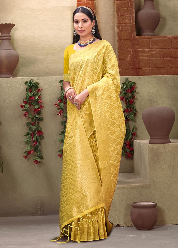 Yellow Cotton Saree With Blouse Piece - Indian Silk House Agencies