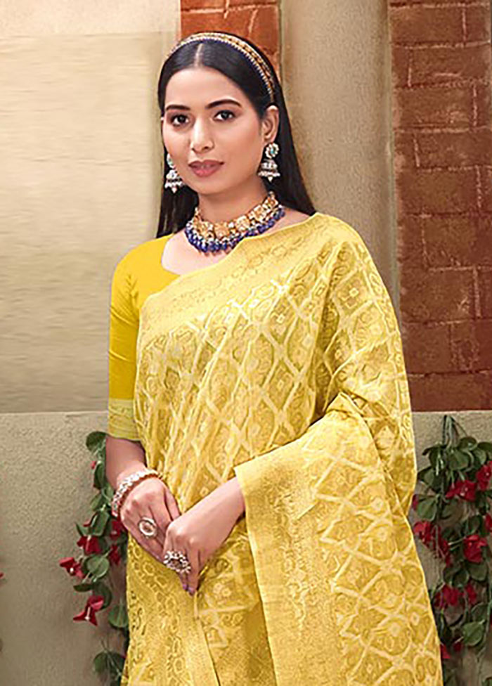 Yellow Cotton Saree With Blouse Piece - Indian Silk House Agencies