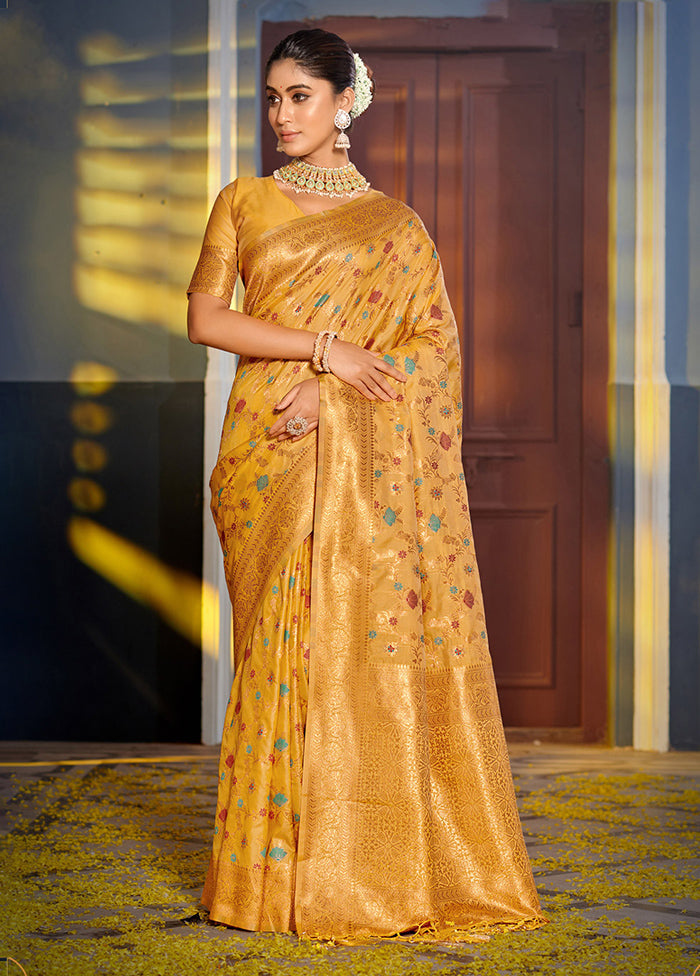 Mustard Spun Silk Saree With Blouse Piece - Indian Silk House Agencies