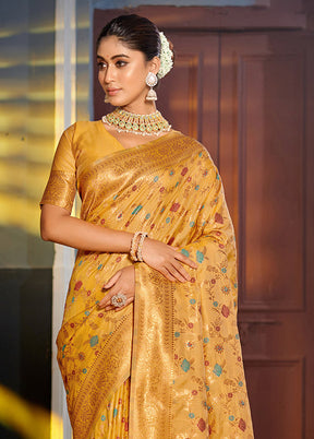 Mustard Spun Silk Saree With Blouse Piece - Indian Silk House Agencies