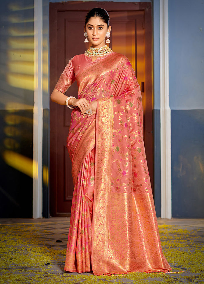 Peach Spun Silk Saree With Blouse Piece - Indian Silk House Agencies