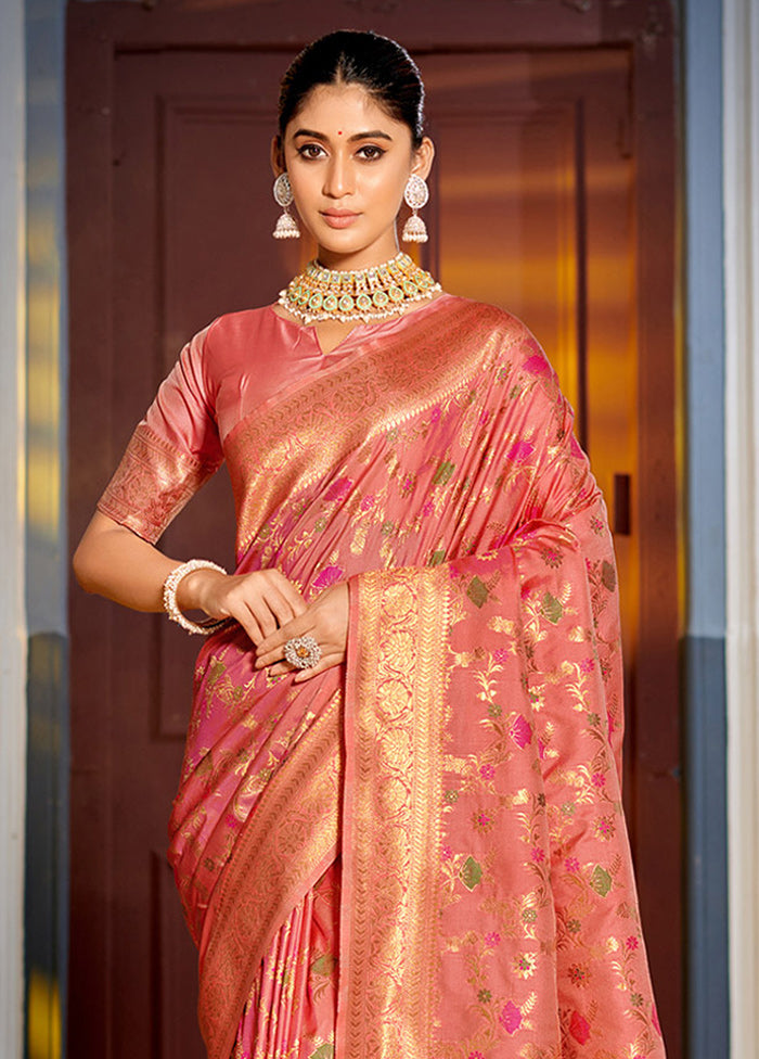 Peach Spun Silk Saree With Blouse Piece - Indian Silk House Agencies