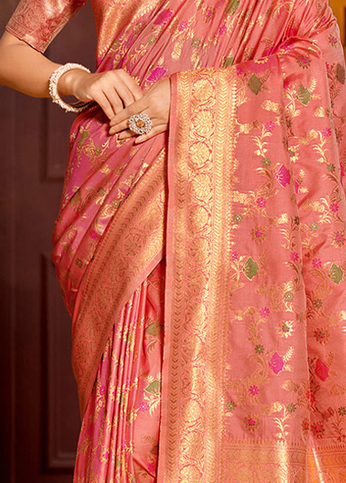 Peach Spun Silk Saree With Blouse Piece - Indian Silk House Agencies