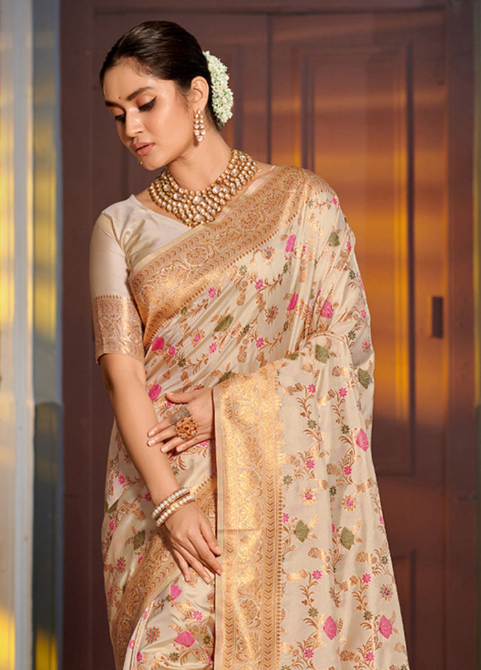 Cream Spun Silk Saree With Blouse Piece - Indian Silk House Agencies