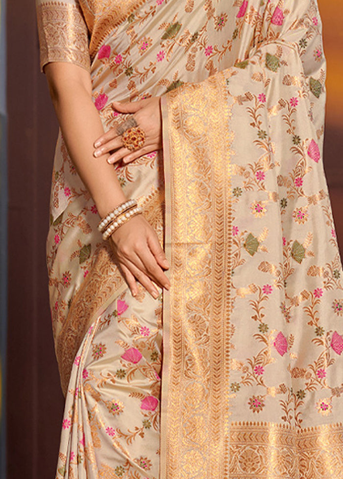 Cream Spun Silk Saree With Blouse Piece - Indian Silk House Agencies