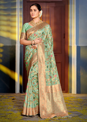 Sea Green Spun Silk Saree With Blouse Piece - Indian Silk House Agencies