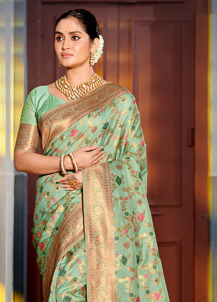 Sea Green Spun Silk Saree With Blouse Piece - Indian Silk House Agencies