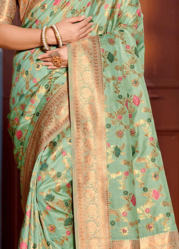 Sea Green Spun Silk Saree With Blouse Piece - Indian Silk House Agencies