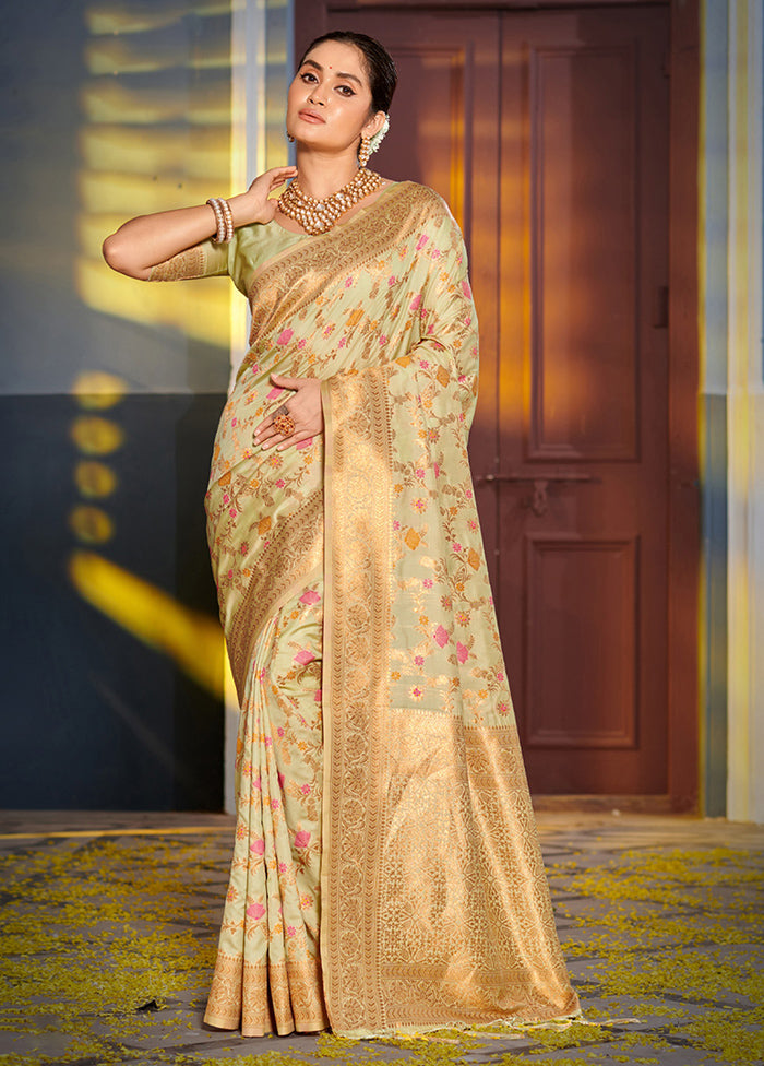 Light Green Spun Silk Saree With Blouse Piece - Indian Silk House Agencies