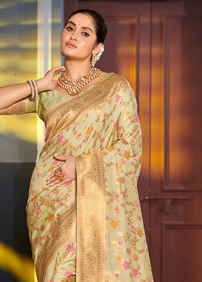 Light Green Spun Silk Saree With Blouse Piece - Indian Silk House Agencies