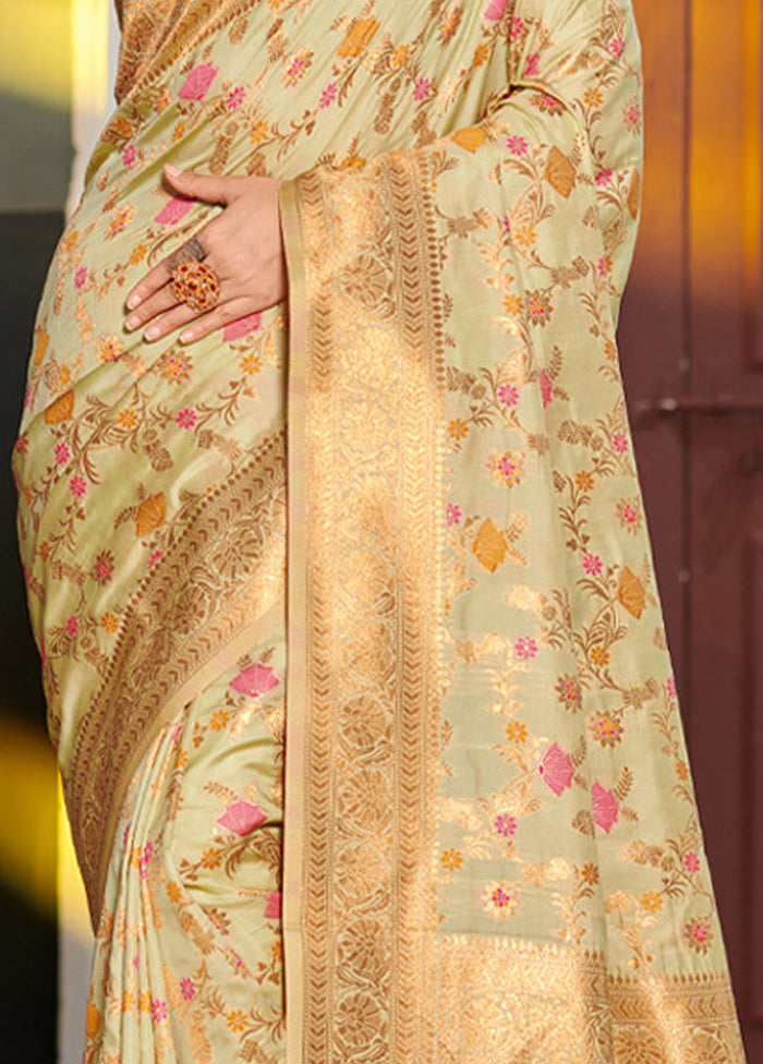 Light Green Spun Silk Saree With Blouse Piece - Indian Silk House Agencies