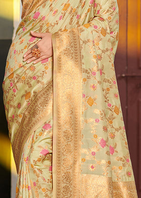 Light Green Spun Silk Saree With Blouse Piece - Indian Silk House Agencies