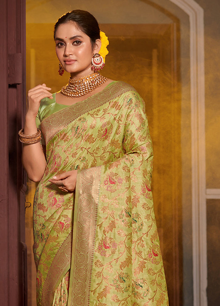 Light Green Spun Silk Saree With Blouse Piece - Indian Silk House Agencies