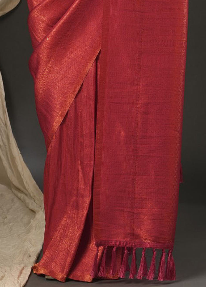 Red Dupion Silk Saree With Blouse Piece