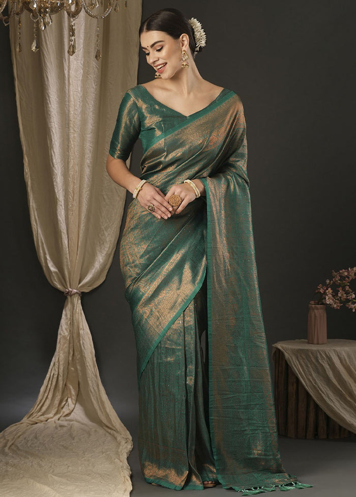 Green Dupion Silk Saree With Blouse Piece