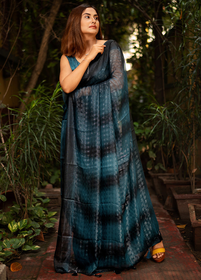 Blue Chiffon Silk Saree With Blouse Piece - Indian Silk House Agencies