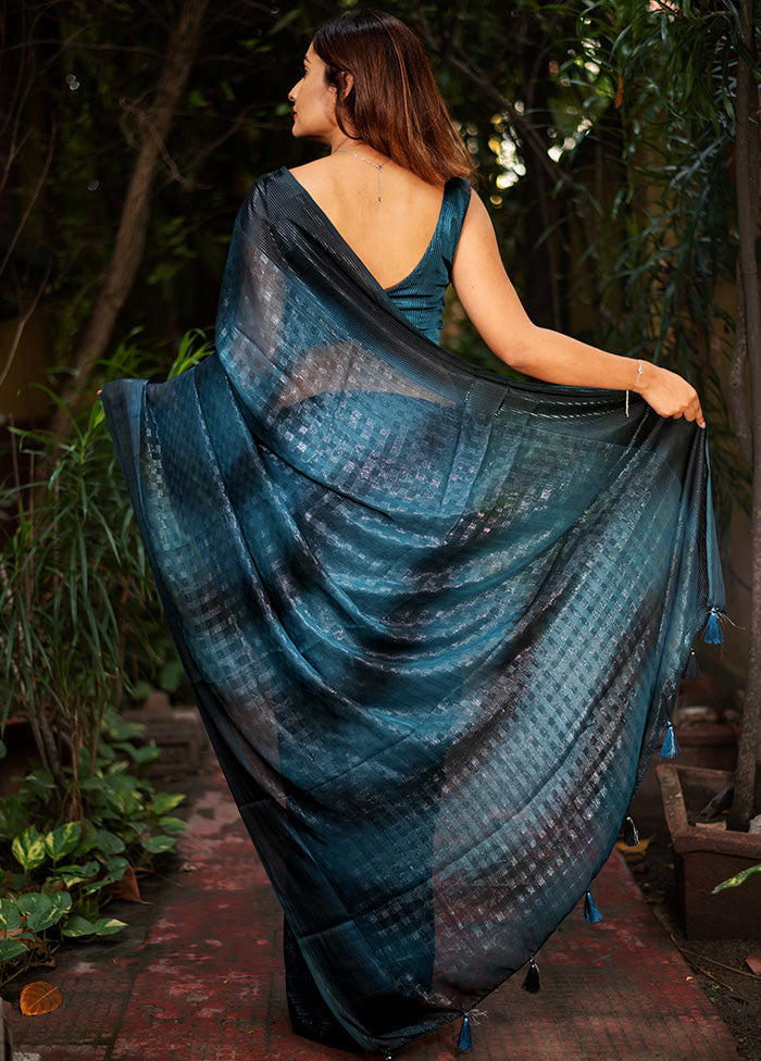 Blue Chiffon Silk Saree With Blouse Piece - Indian Silk House Agencies