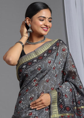 Black Chanderi Silk Saree With Blouse Piece - Indian Silk House Agencies