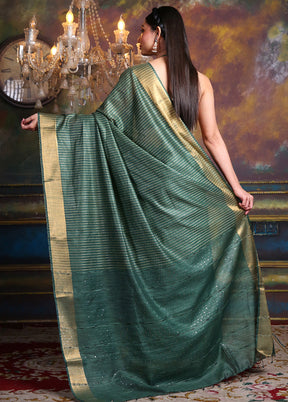 Green Spun Silk Saree With Blouse Piece - Indian Silk House Agencies