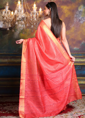 Red Spun Silk Saree With Blouse Piece - Indian Silk House Agencies