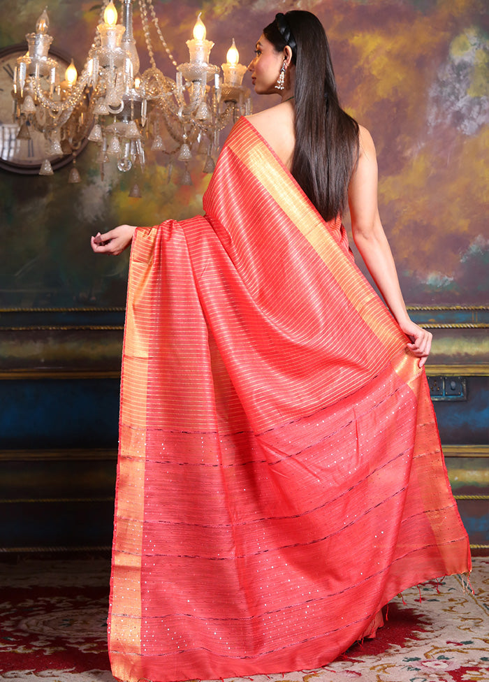 Red Spun Silk Saree With Blouse Piece - Indian Silk House Agencies