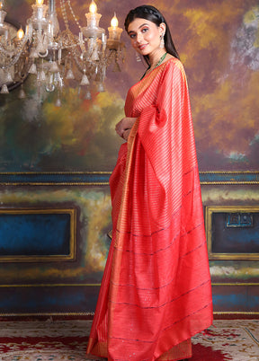 Red Spun Silk Saree With Blouse Piece - Indian Silk House Agencies