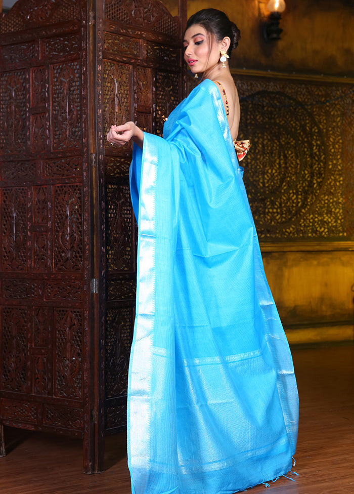 Sky Blue Spun Silk Saree With Blouse Piece - Indian Silk House Agencies