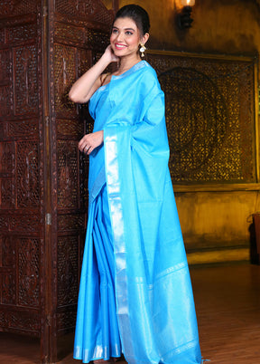 Sky Blue Spun Silk Saree With Blouse Piece - Indian Silk House Agencies