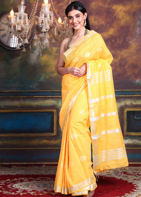 Yellow Spun Silk Saree With Blouse Piece - Indian Silk House Agencies