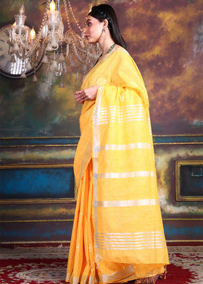 Yellow Spun Silk Saree With Blouse Piece - Indian Silk House Agencies