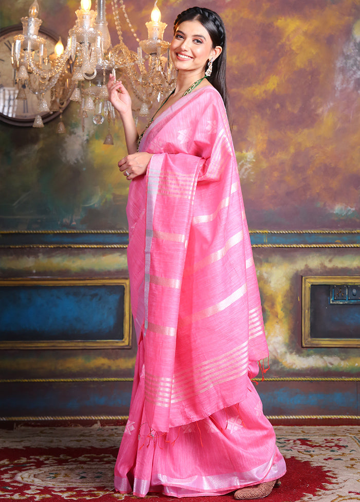 Pink Spun Silk Saree With Blouse Piece - Indian Silk House Agencies