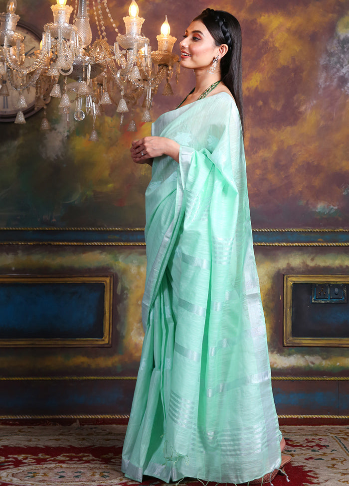 Sky Blue Linen Silk Saree With Blouse Piece - Indian Silk House Agencies