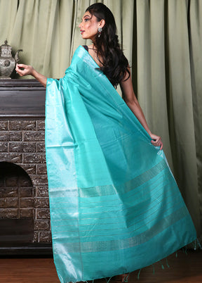 Sea Green Spun Silk Saree With Blouse Piece - Indian Silk House Agencies