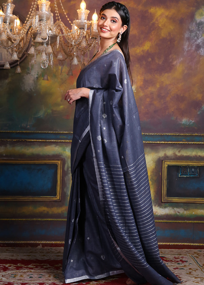 Grey Spun Silk Saree With Blouse Piece - Indian Silk House Agencies