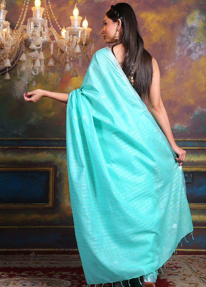 Sea Green Spun Silk Saree With Blouse Piece