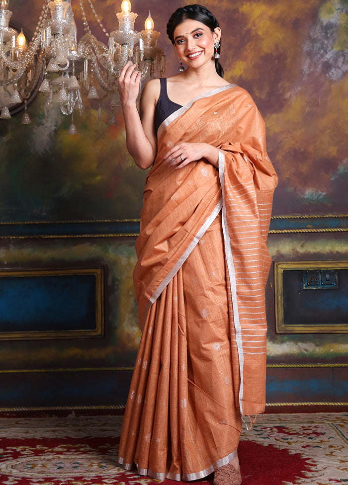 Rust Spun Silk Saree With Blouse Piece - Indian Silk House Agencies