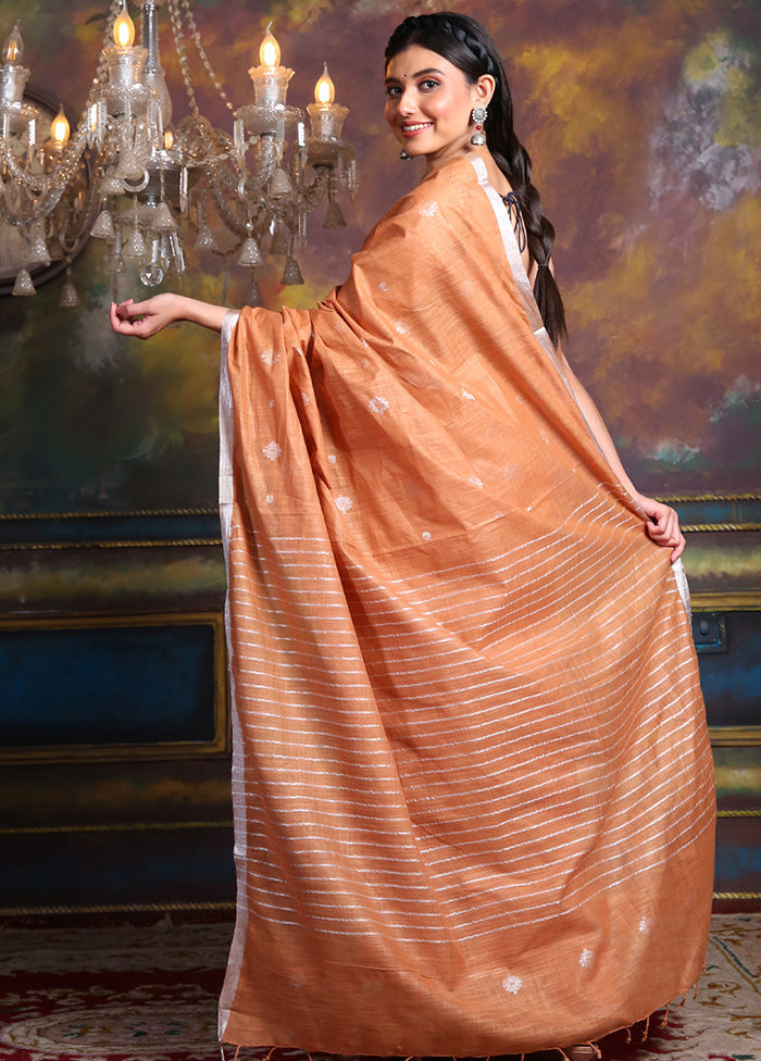 Rust Spun Silk Saree With Blouse Piece - Indian Silk House Agencies