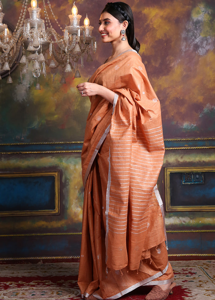 Rust Spun Silk Saree With Blouse Piece - Indian Silk House Agencies