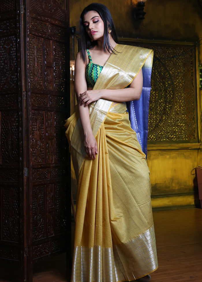 Light Yellow Spun Silk Saree With Blouse Piece - Indian Silk House Agencies