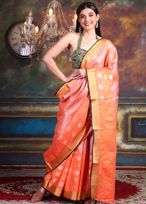 Orange Linen Linen Silk Saree With Blouse Piece - Indian Silk House Agencies