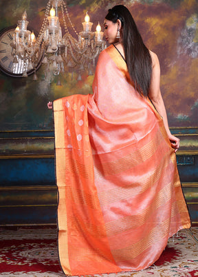 Orange Linen Linen Silk Saree With Blouse Piece - Indian Silk House Agencies