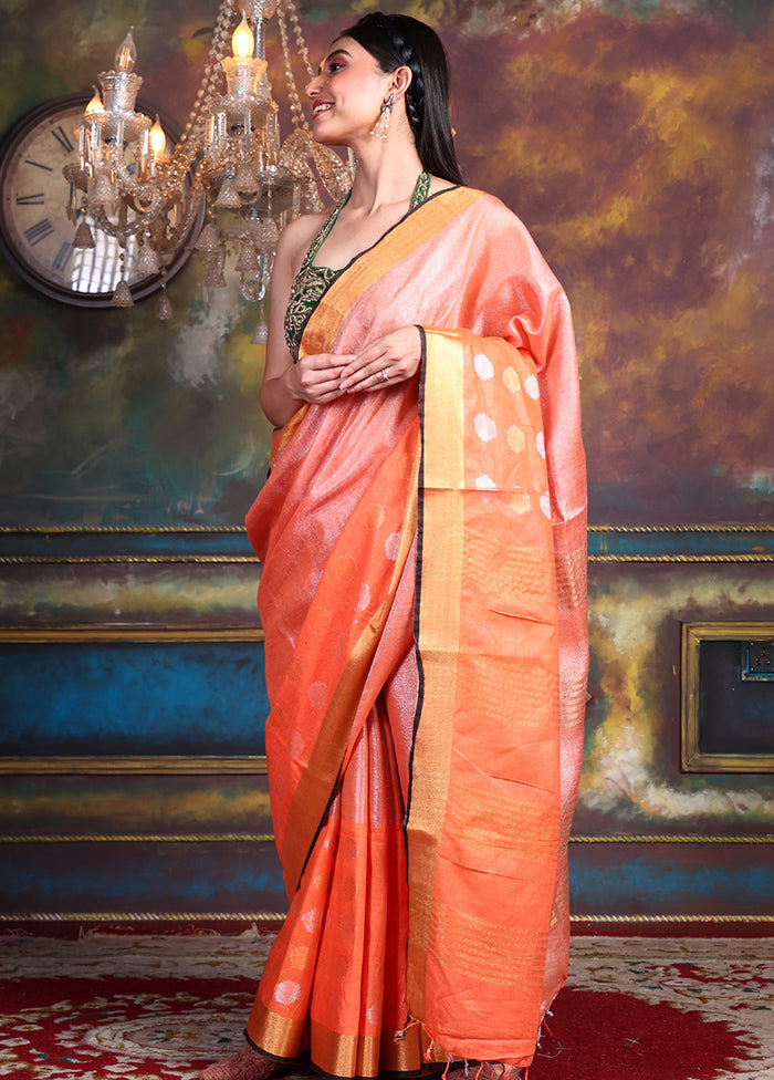 Orange Linen Linen Silk Saree With Blouse Piece - Indian Silk House Agencies