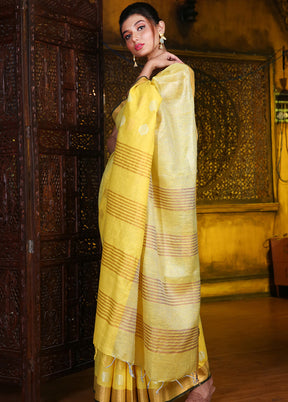 Yellow Linen Silk Saree With Blouse Piece - Indian Silk House Agencies