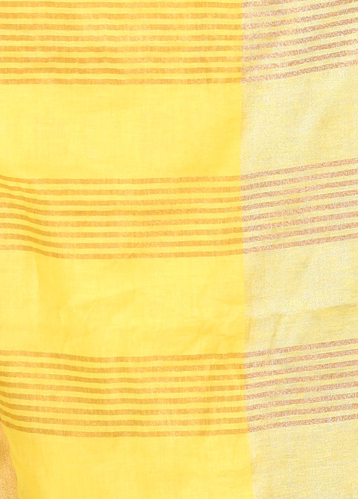 Yellow Linen Silk Saree With Blouse Piece - Indian Silk House Agencies