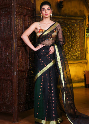 Black Pure Tant Jamdani Saree Without Blouse Piece - Indian Silk House Agencies