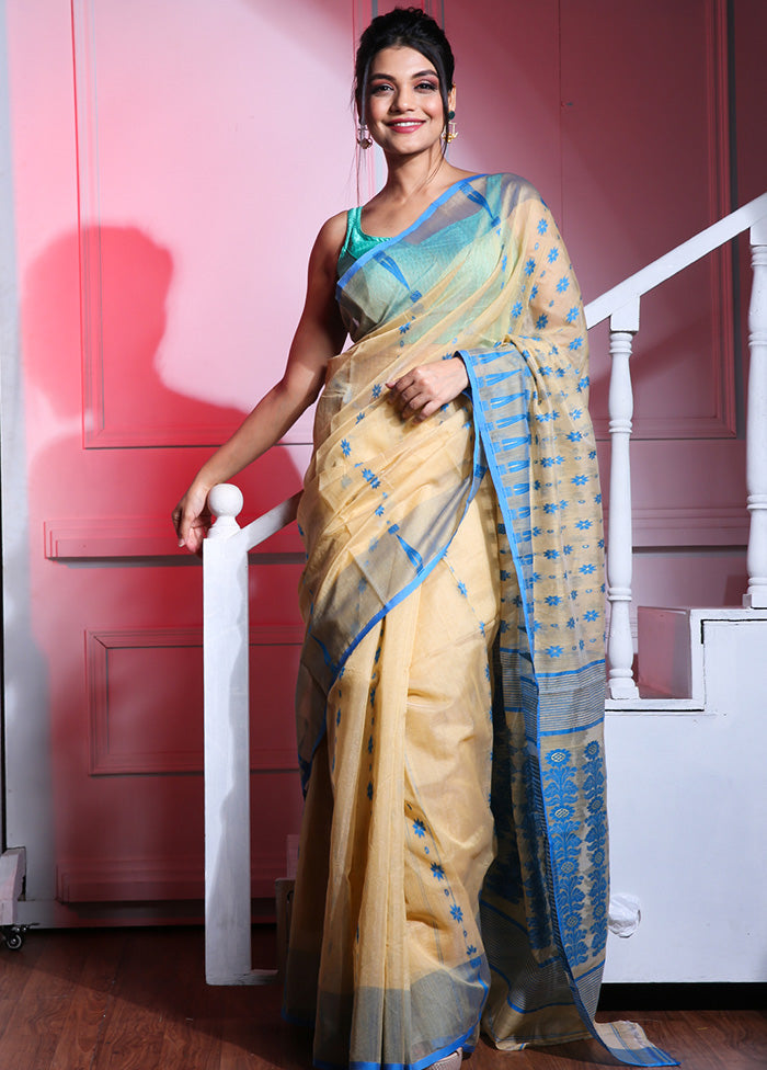 Beige Tant Jamdani Saree Without Blouse Piece - Indian Silk House Agencies