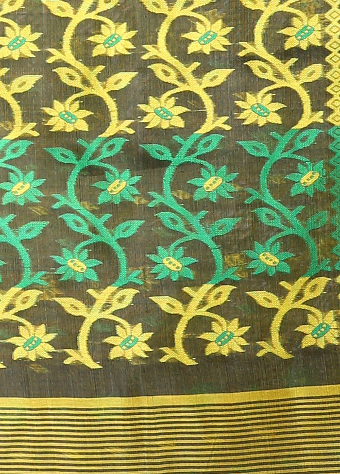 Deep Green Tant Jamdani Saree Without Blouse Piece - Indian Silk House Agencies