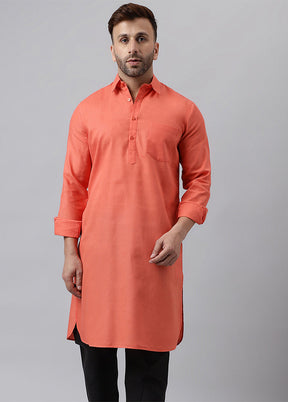 Red Cotton Jacquard Long Kurta