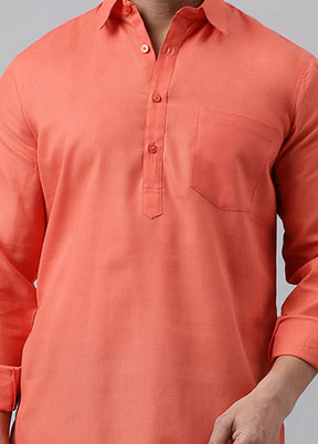 Red Cotton Jacquard Long Kurta